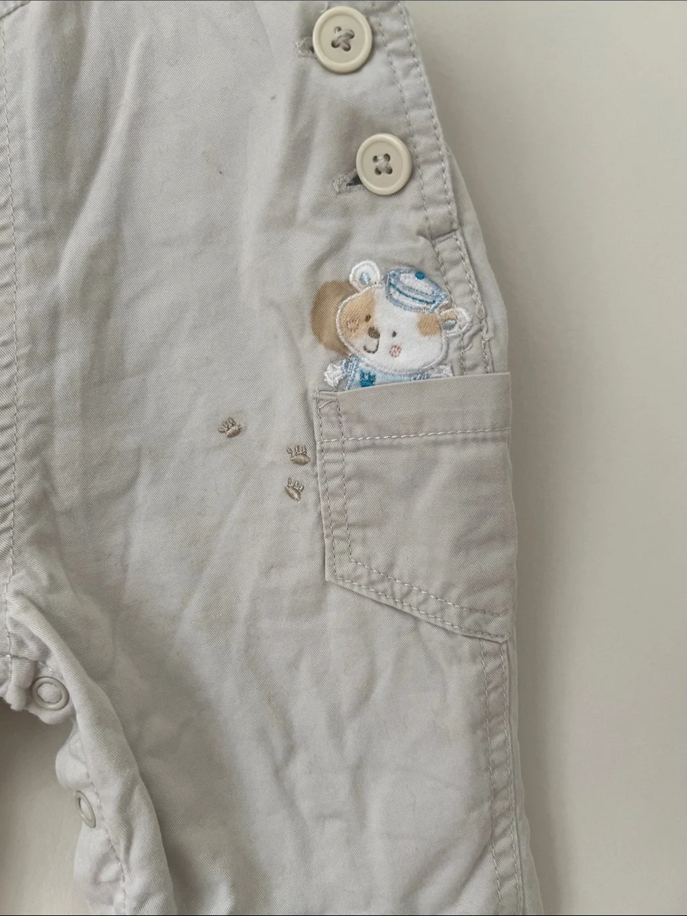 The Children's Place Light Gray Overalls with Bear Patches